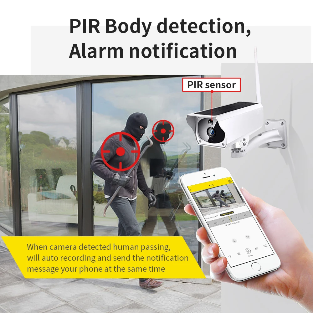 5mp outdoor solar security camera wireless wifi camera solar panel rechargeable battery bullet pir motion alarm surveillance cam free global shipping