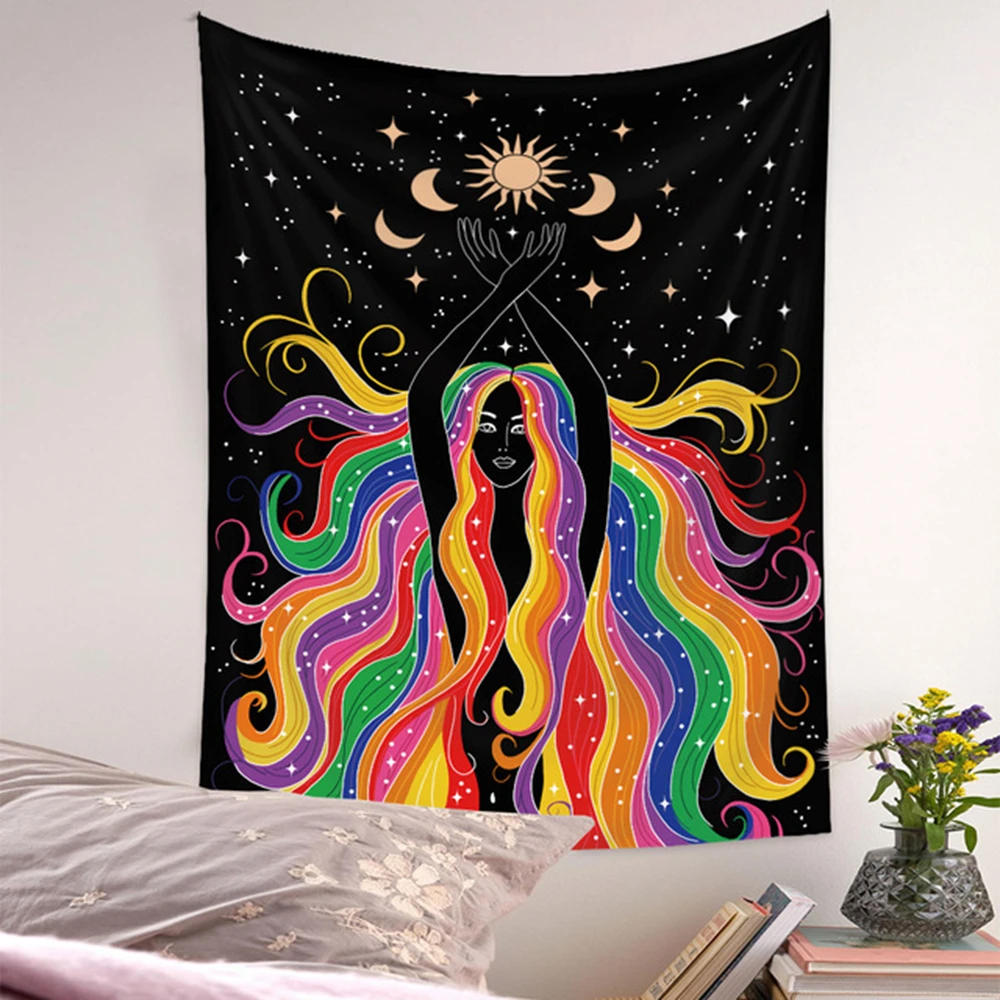

Sun and Moon Tapestry with Star Aesthetic Bohemian Tapestry,for Home Wall Hanging Room Decor Tapestry for Bedroom, Livingroom