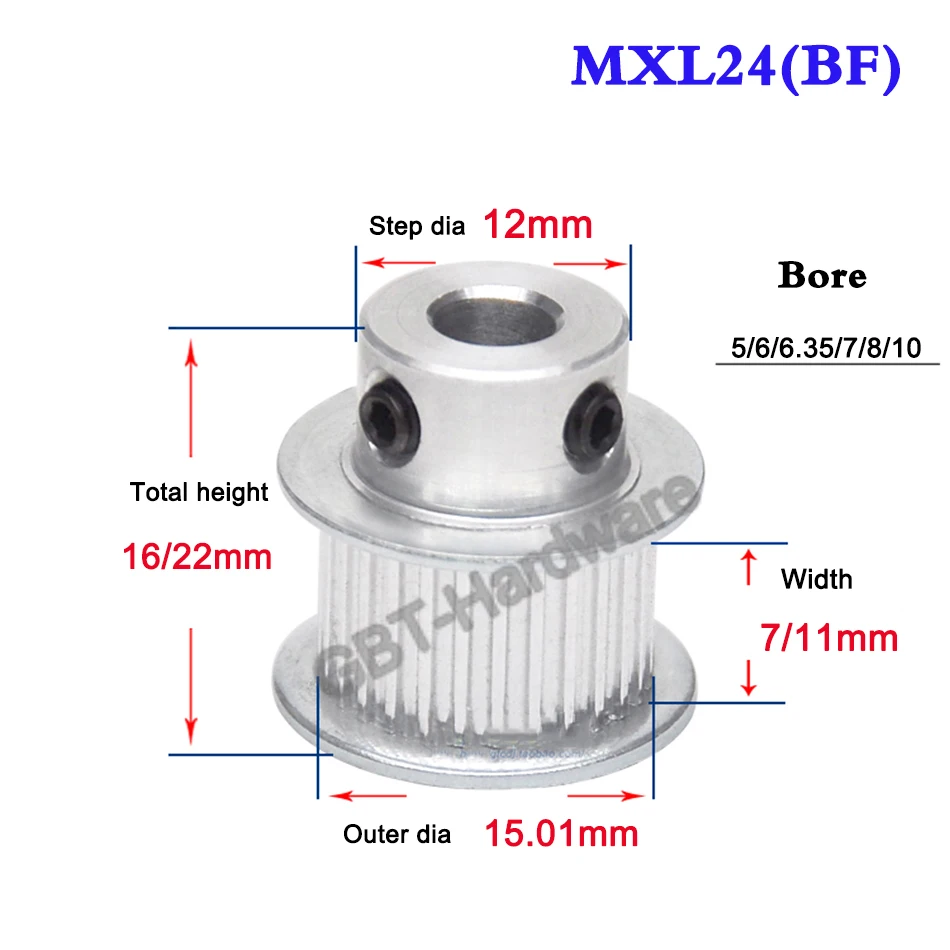

1 шт., выпуклое синхронное колесо для 3D-принтера MXL, 24/25/26/28/30 зубьев, Ширина ремня 7/11 мм, отверстие 5/6/6/35/7/8 мм, детали для ЧПУ