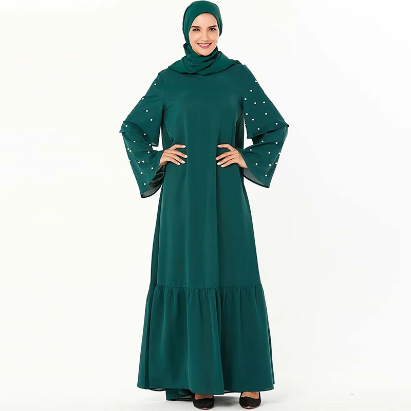 Мусульманское платье средней Восточной моды бисером пояс расклешенный рукав