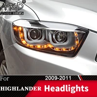 head lamp for car toyota highlander 2009 2011 kluger headlights fog lights day running light drl h7 led bi xenon bulb accessory
