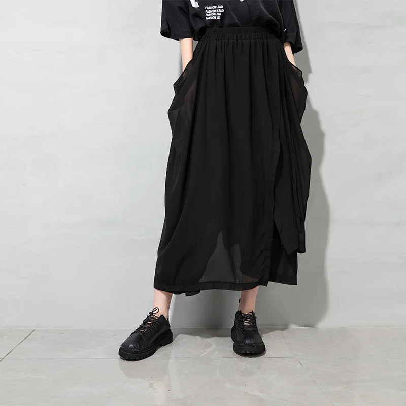 

QING MO Black White Women Irregular Pants 2021 Summer Women Casual Solid Pants Female High Elastic Waist Pants ZQY7280