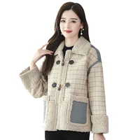 short coat thicken lattice ladies outerwear 2020 winter clothing new horn buckle lamb wool cotton clothing coats fashion tops