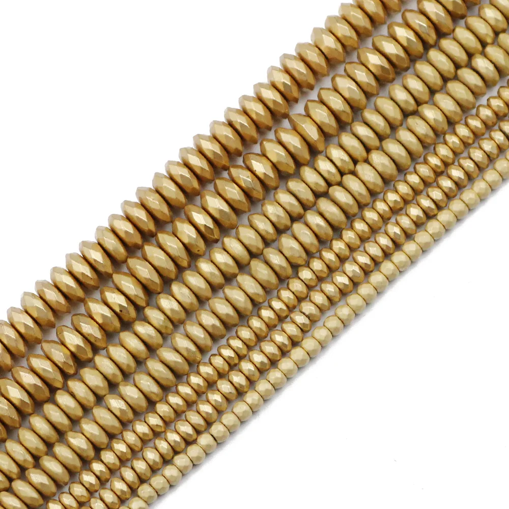 Матовый 14KC золотой цвет граненый плоский круглый гематит натуральный камень 3/4/6/8 мм разделитель свободные бусины для самостоятельного изготовления ювелирных изделий Браслеты