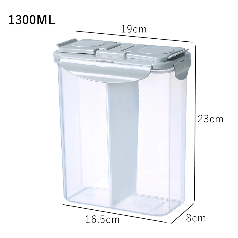 

2 Grid Transparent Rice Bucket Kitchen Grains Pasta Sealed Tank Insect-Proof Food Fresh-Keeping Storage Box Dry Goods Organizer