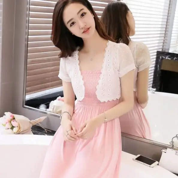 

2020 Women Lace Shirt Shrug Shawl Short Sleeve Short Crop Tops Chiffon Blouse See Through Sun Outwear AE398