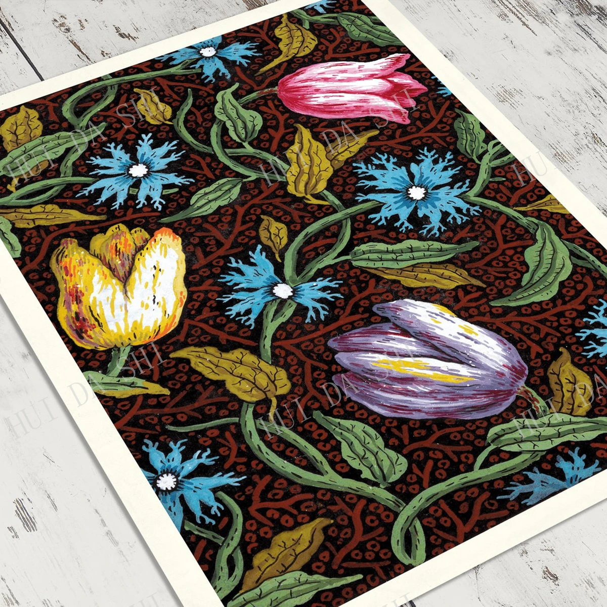 Ретро постер с растительным рисунком тюльпана винтажный цветочный настенный