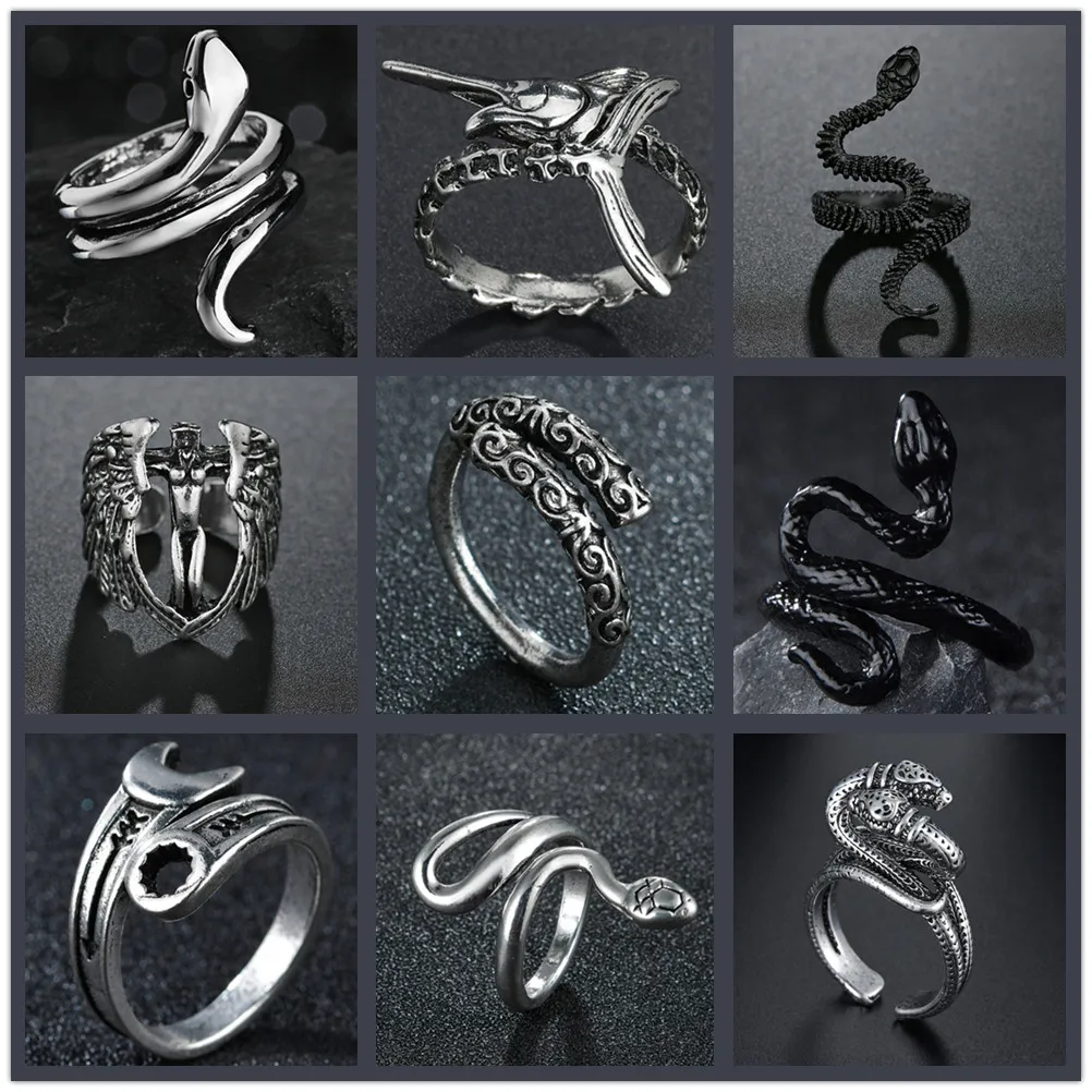 

Модное женское кольцо в стиле панк в стиле ретро, хип-хоп, кольцо в виде змеи, Рыбный ключ в стиле ретро, крылья ангела, готическое Ювелирное У...