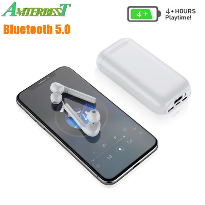 Беспроводные наушники AMTERBEST Bluetooth V5.0 TWS стереонаушники с внешним аккумулятором 4000