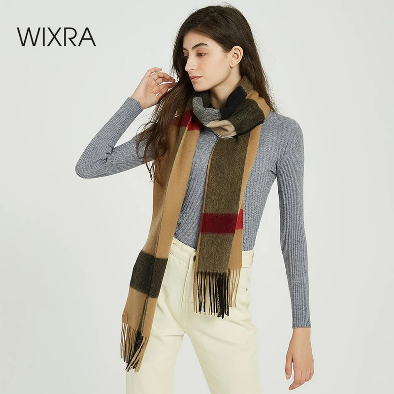 Зимний шарф в клетку из овечьей шерсти Wixra тёплый платок шарфы универсальные