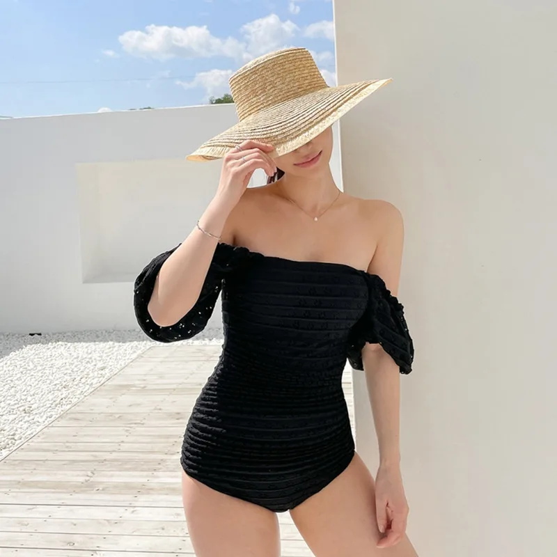 

Сексуальная кружевная одежда для плавания с открытыми плечами, монокини с коротким рукавом, купальник, боди, Женский цельный купальник, пля...