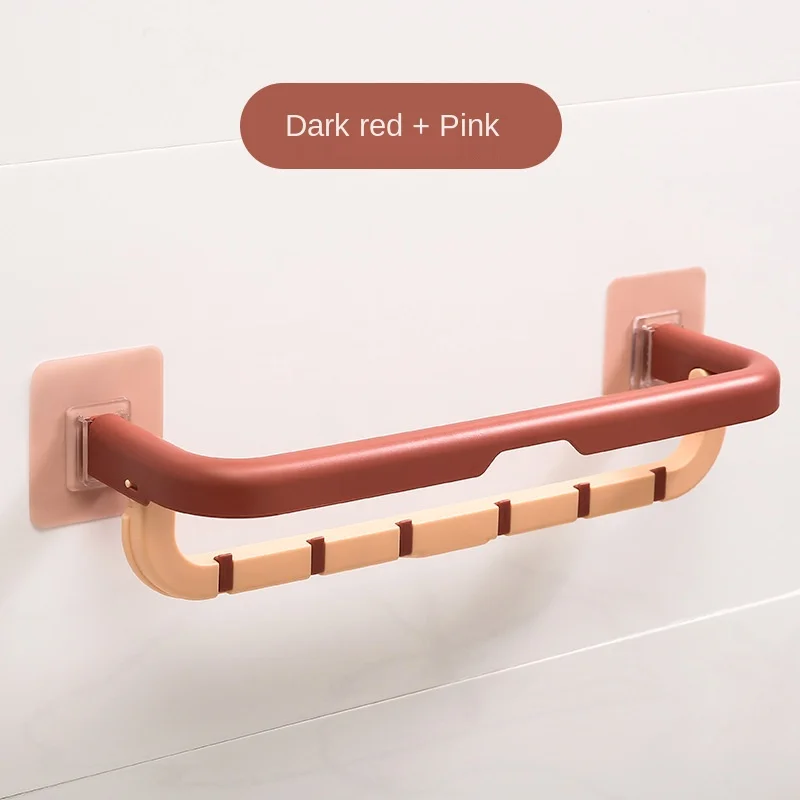 

Wall-Mounted Self-Adhesive Hanging Shelf Plastic Towel Rail Track Free Perforated Towel Rack Kitchen And Bathroom Storage Suppli
