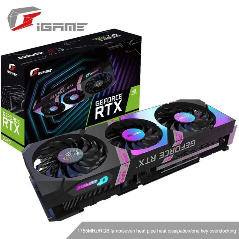 

Цветная видеокарта iGame для GeForce RTX 3080 Ultra OC 12G 1710-1755 МГц GDDR6X бит 8 нм игровая видеокарта