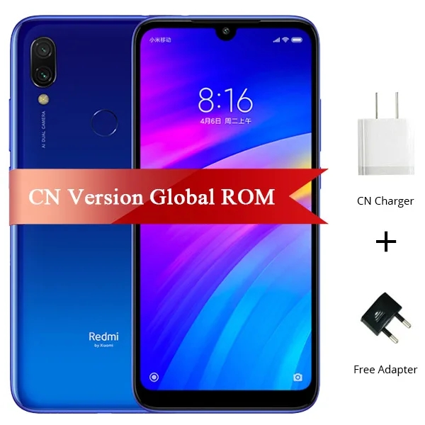 Мобильный телефон Xiaomi Redmi 7 с глобальной прошивкой, 4 Гб ОЗУ, 64 Гб ПЗУ, Восьмиядерный процессор Snapdragon 632, 12 МП, 6,26 дюйма, аккумулятор 4000 мАч - Цвет: Blue
