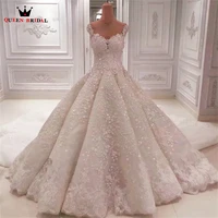 luxurious princess wedding dresses puffy long train tulle lace beaded crystal formal real bride gown custom made jy72
