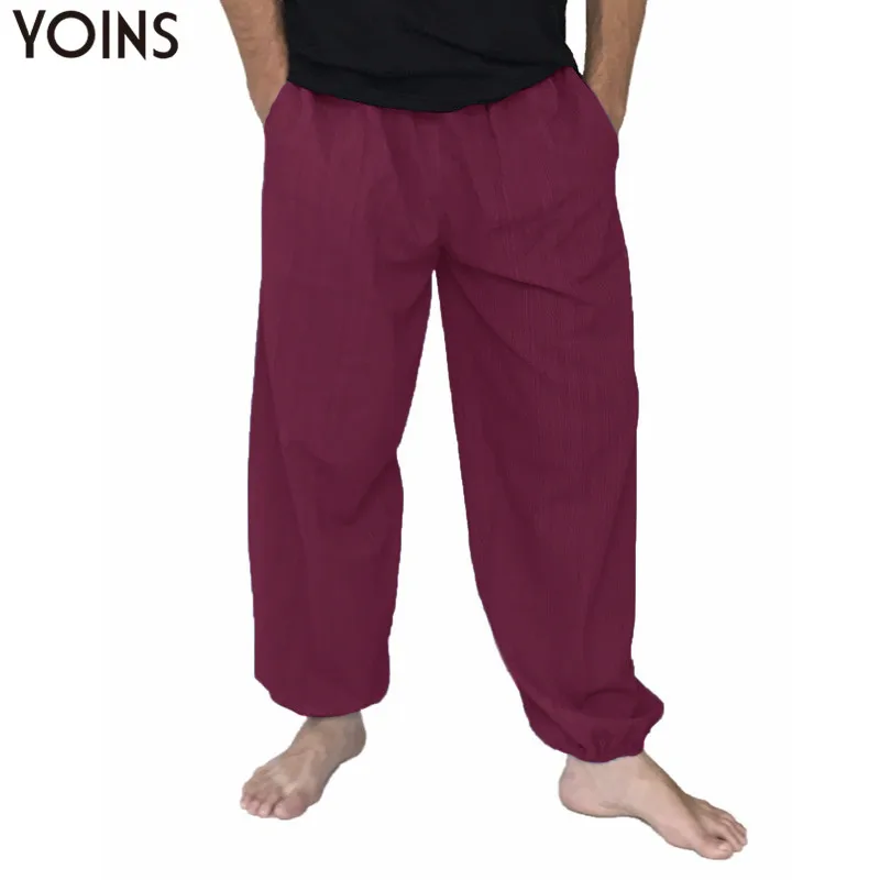 YOINS размера плюс 5XL хлопок мужские свободные широкие брюки длинные брюки мужские джоггеры шаровары эластичный пояс мешковатые спортивные штаны