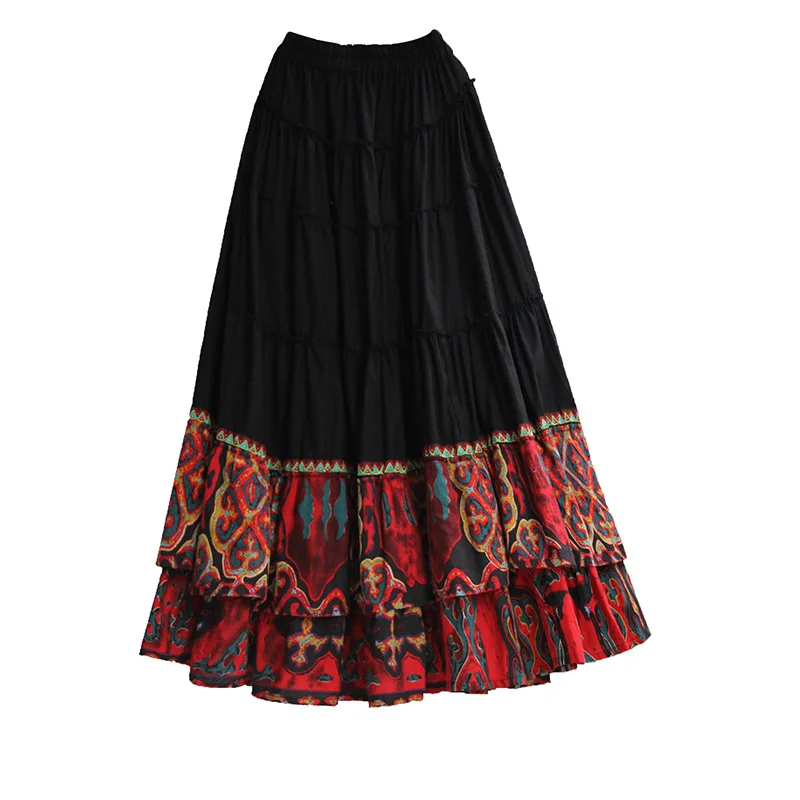 

Autumn National Style All-match Leisure Loose Women Skirts Vintage Long Skirt Patchwork Retro Women Clothes 2021 New