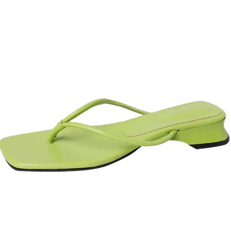 

Slippers Women Flip Flops Slip On Slides Fashion Square Toe Thick Heels Sandals Ladies Outdoor Casual Slippers Solid Beach Shoes