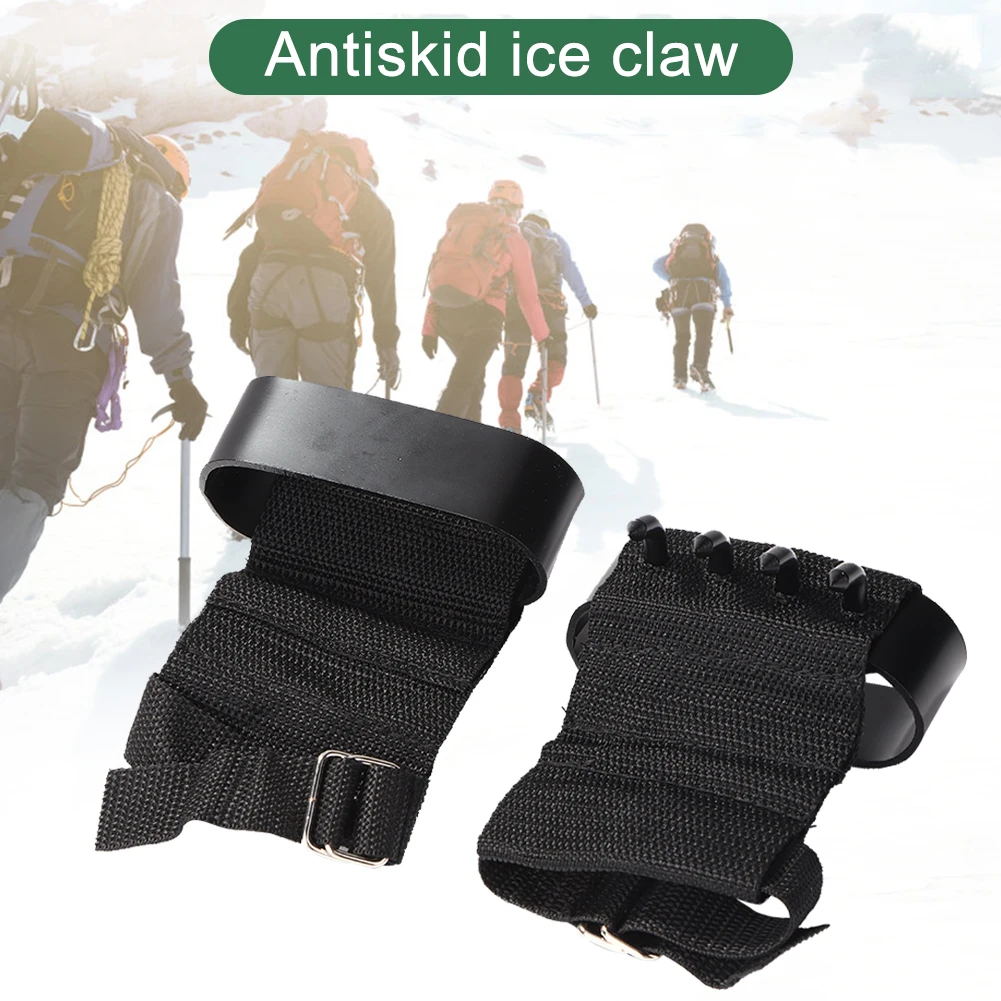 

2pcs Outdoor Climbing Crampons Anti-skid Heavy Duty Hand Claw 4 Spikes Hooks Wristband Camping Survival Equipment