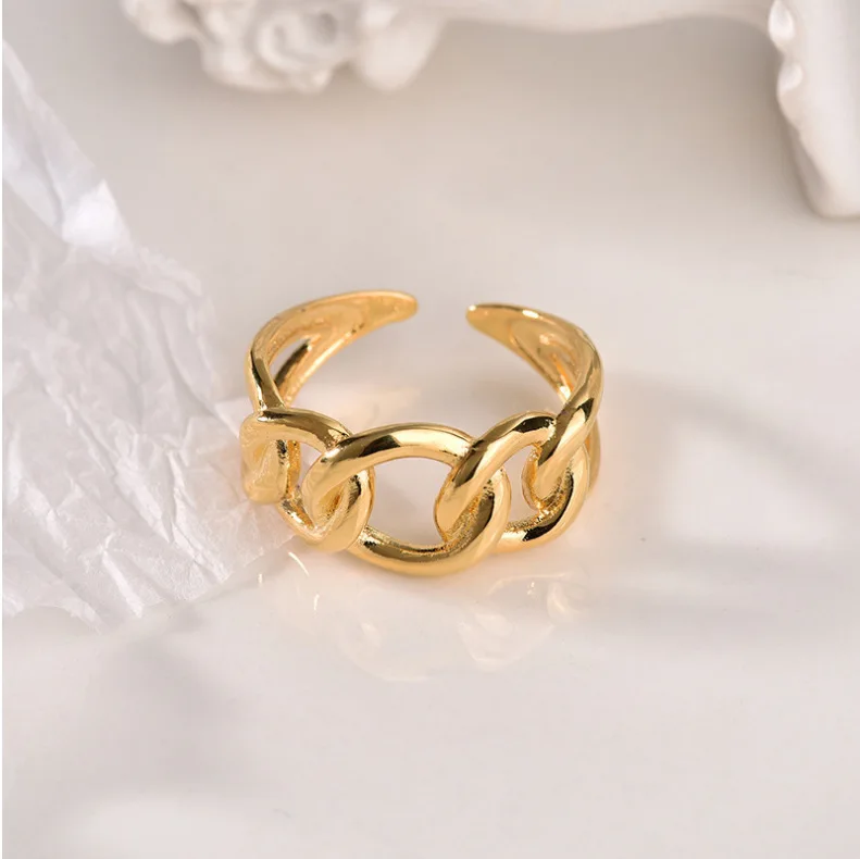 

New Gold Color Plating Chain Shape RING 7mm Wide For Unisex Vintage Gothic Chunky Midi Ring Antique Party Jewelry Accessory