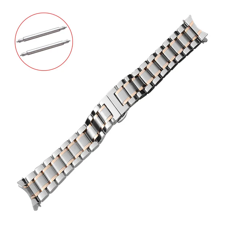 Silver RoseGold Ремешок для часов 12 14 15 16 17 18 19 20 21 мм 22 мм 23 мм 24 мм ремешок для часов из нержавеющей стали изогнутый конец Бабочка Пряжка браслет - Цвет ремешка: Silver RoseGold