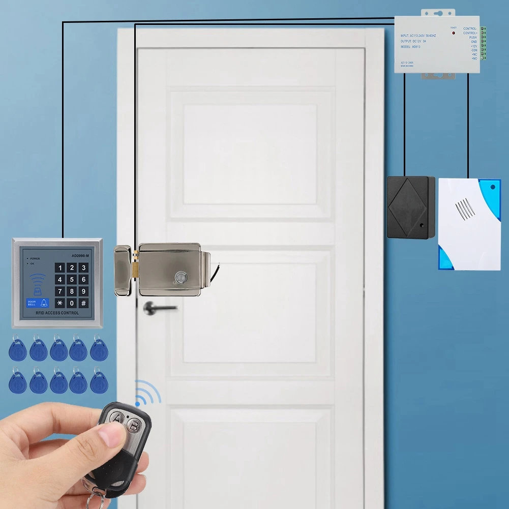 Door Access Control System Electric Lock Remote Doorbell Power Supply 10keyfobs AD2000M Entry | Безопасность и защита