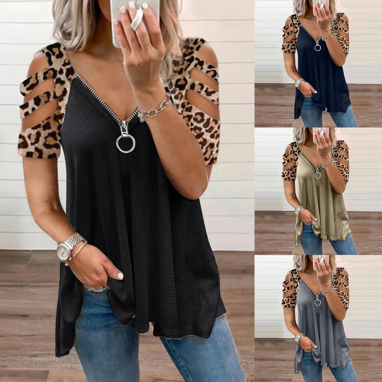 

Women Leopard Print Shirts Tops Blouses 2021 Autumn Hollow TShirt Top Blouse Blusa Casual Loose Shirts Tunic Tops Pullover