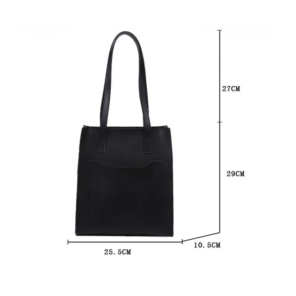 

Shoulder Bag Smooth Zipper Large Capacity Faux Leather Solid Color Meet Needs Handle Bag for Travel
