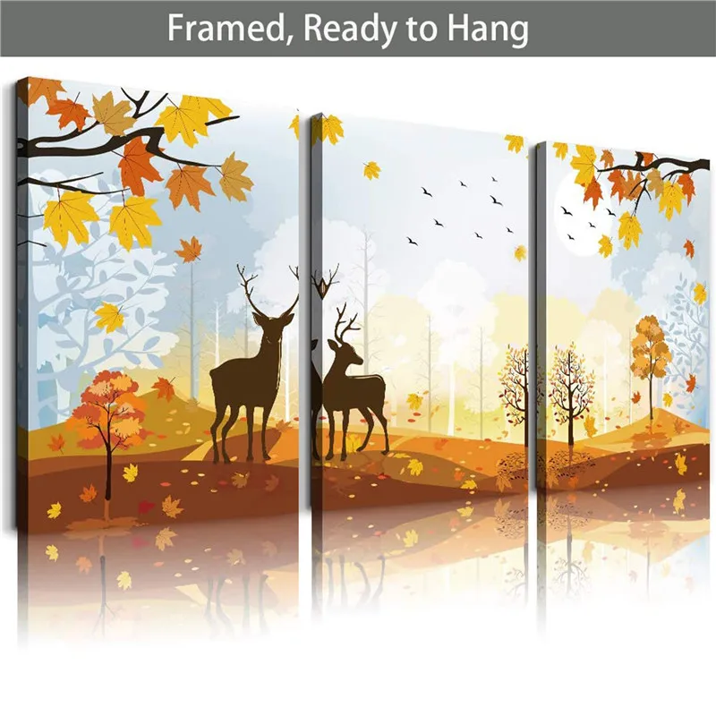 

3 шт., настенные панели в рамке с изображением желтого леса