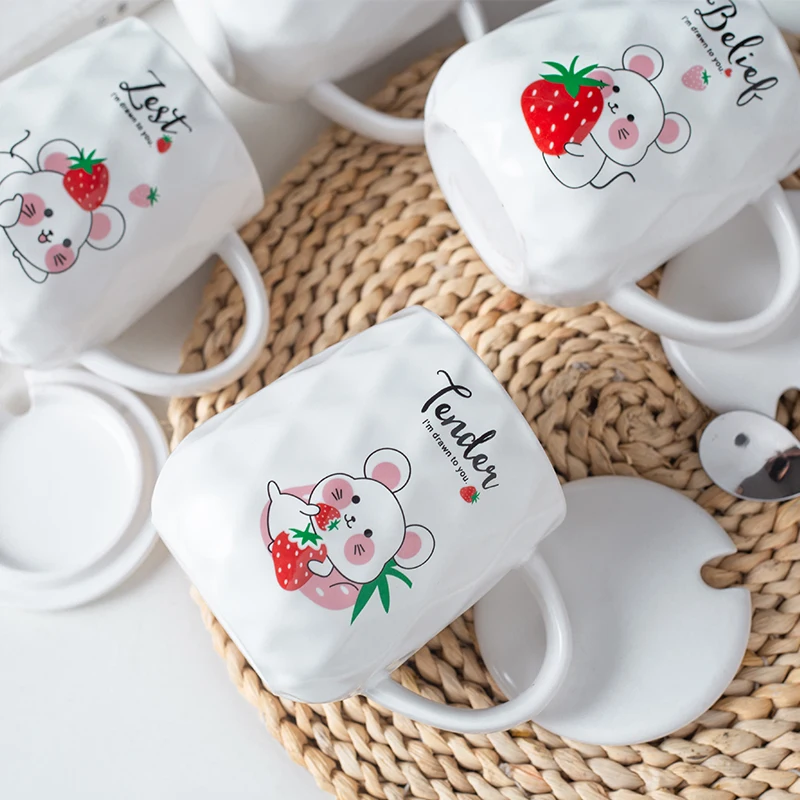 

Strawberry Cup Cute Coffee Tea Milk Ceramic Mug with Spoon Gift Box for Children and Friends