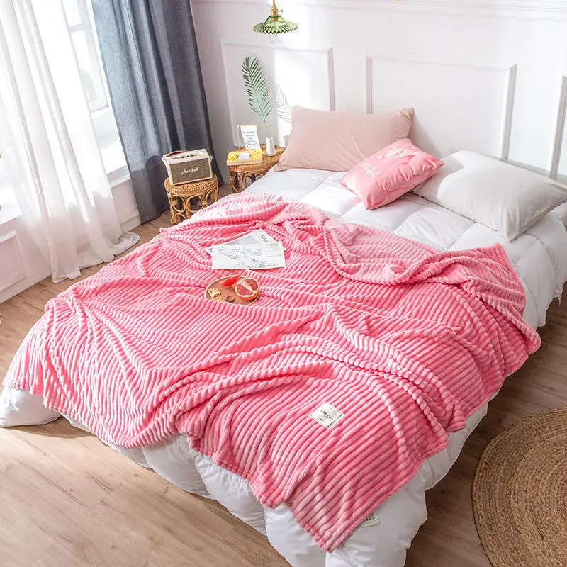 

Pink Color Blankets Single Queen Flannel Cover Coral Fleece Blanket On the Soft Warm Bedspread koc Christmas gift