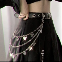 women chain layer butterfly chain hip hop punk gold silver metal chain for pants rock jewelry keychain hip hop waist accessory