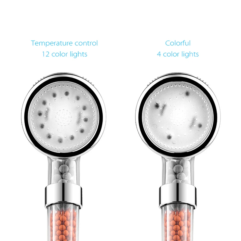 

Changing LED Anion Spa Shower Head Temperature Control Bathroom High Pressure Water Saving Hand Shower head