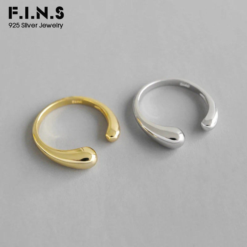 F.I.N.S двухцветные 925 серебряных колец для женщин модный простой дизайн капли воды открытый стерлингового серебра кольца ювелирные украшения для женщин