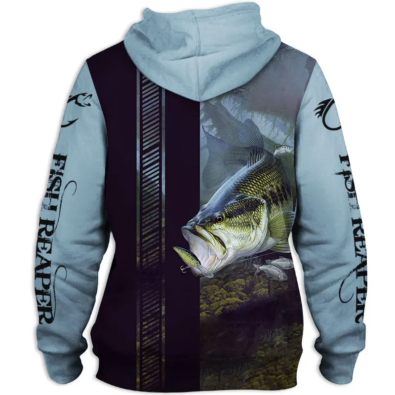 

Fun graffiti angler zipper hoodie fish print fashion sweatshirt