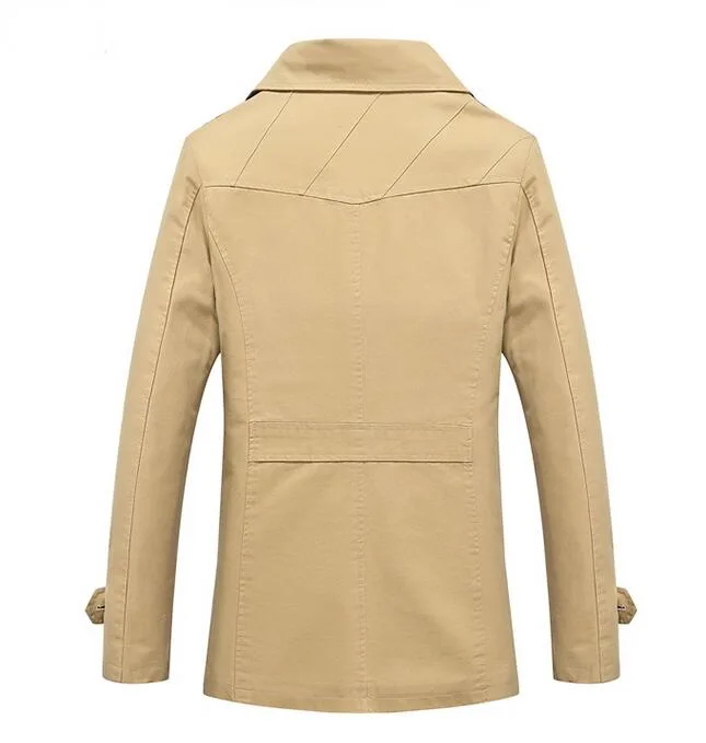 Мужской повседневный деловой тренчкот весенний однотонный из хлопка с эффектом