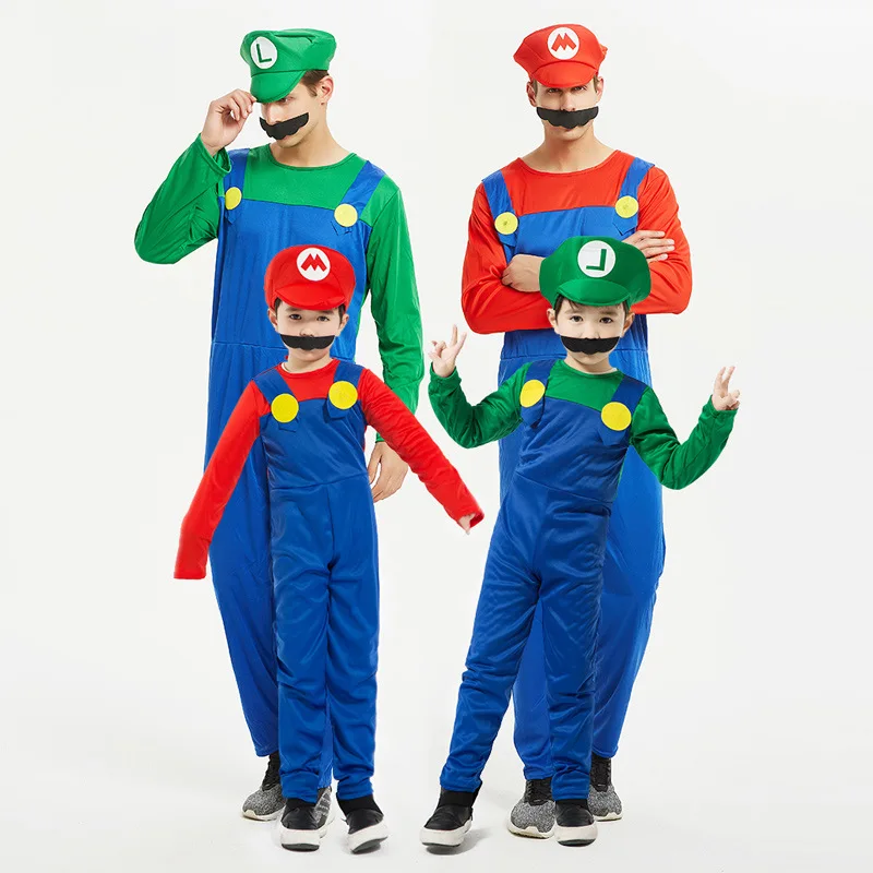 Super Bros Cosplay Kids Adult Fancy Outfit Party Dress Zentai Marios Costume Halloween Costumes Stage Show Jumpsuit Sets |