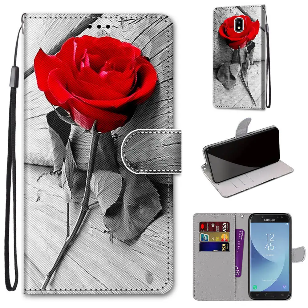 Flip Case For Samsung Galaxy J5 2016 2017 J4 Prime J6 Plus J4 J6 2018 Phone Case Leather Wallet Magnet Book Cover Flower Cat Bag