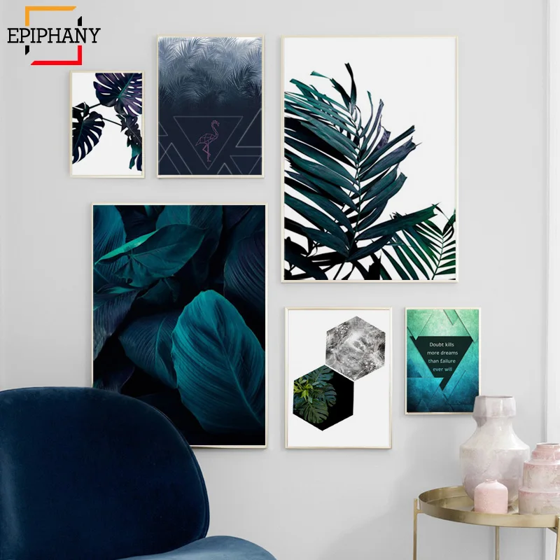 Скандинавский зеленый лист холст постер современный скандинавский стиль цитаты