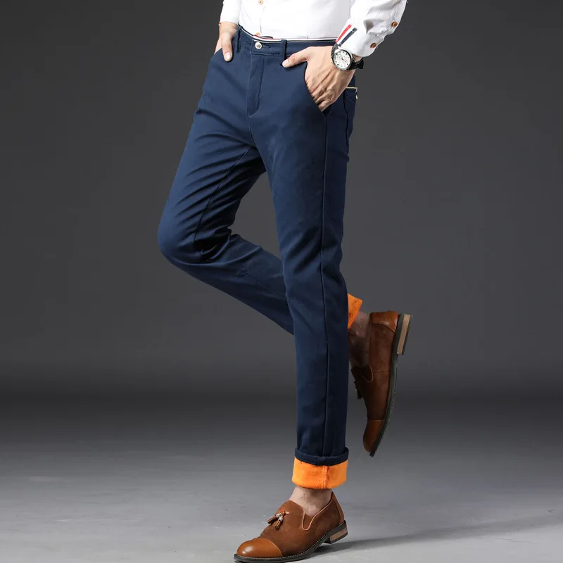 Мужские Зимние флисовые теплые брюки 2021 мужские корейские повседневные слаксы