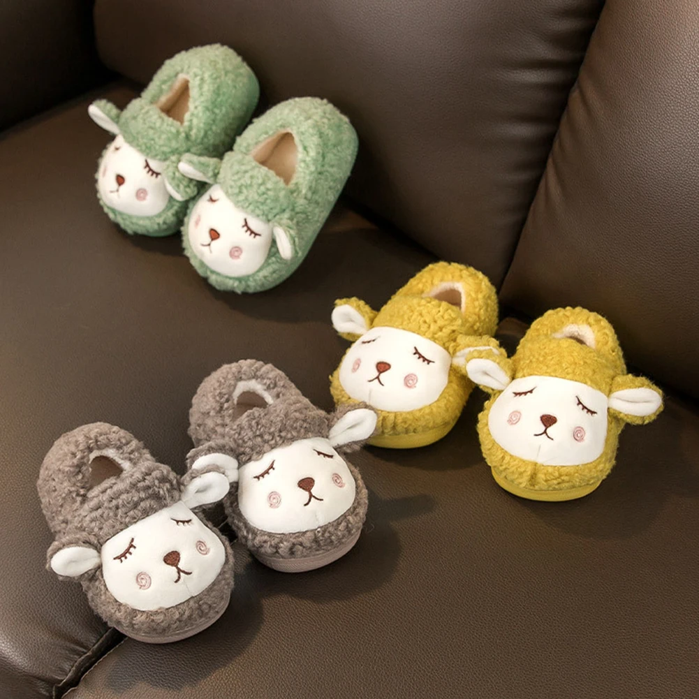 

Baby Boys Girls Slippers Shoes Anti-Slip Soft Sole Cartoon Moccasins Infant Toddler Fleece Cozy Booties for First Walkers