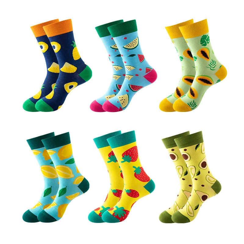 

1 Pairs New Style Street Fashion Women's Socks Fruit Design Pattern Printed Autumn Winter Unisex Mid Calf Casual Cotton Man Sock