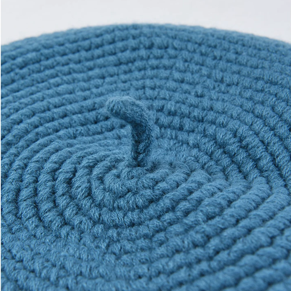 Вязаный берет синяя черная шапочка вязаная шапки шапочки ручной работы для