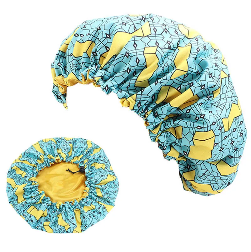 

African Kids Hair Caps Print Ankara Bonnet Stain Silky Big Bonnet Children Sleep Night Cover Headwrap Hat Hair Tool Styling Wrap