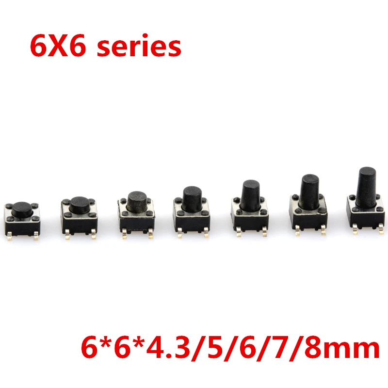 50 шт./лот SMD 6x6x4.3/5/6/7/8 мм тактильная Кнопка Tact микро переключатель мгновенная