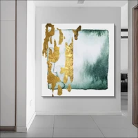 abstract art canvas painting square ink green gold foil creative poster corridor mural waterproof printing club decoration