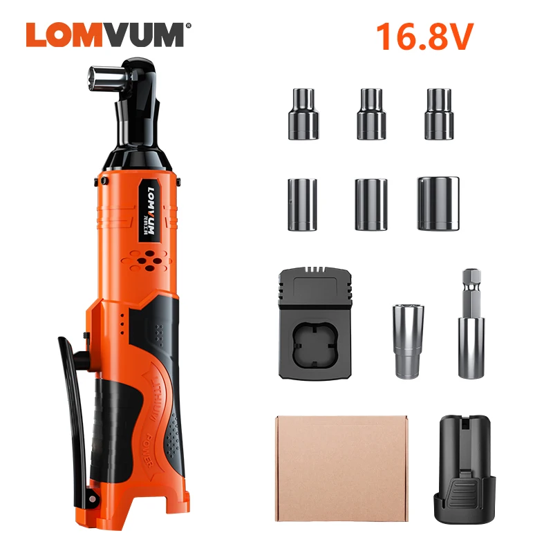 16v 1 battery carton LOMVUM 25 в Электрический гаечный ключ комплект 3/8 беспроводной Трещоточный ключ аккумуляторные леса 60нм крутящий момент Трещотка с светодиодный рабочий светильник - Цвет: 16v 1 battery carton