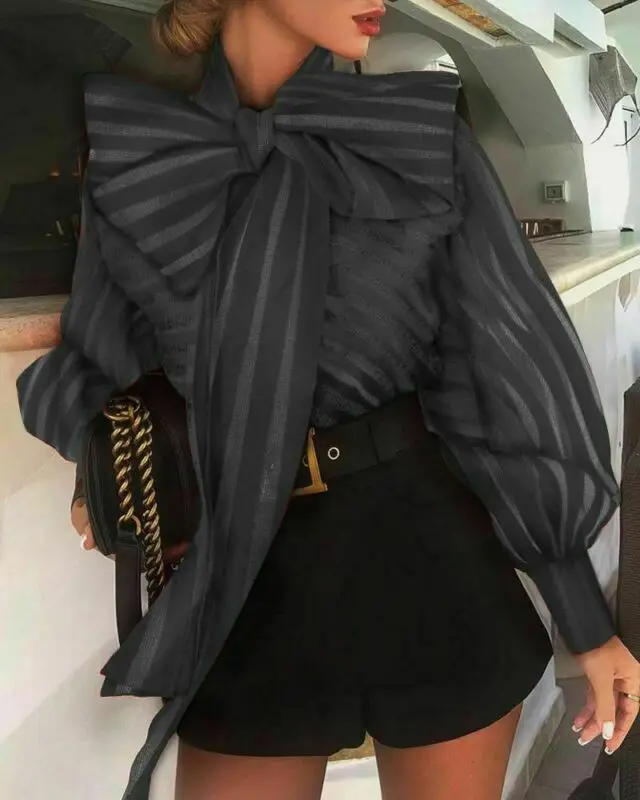 Женская сетчатая прозрачная полосатая блузка Hirigin Топ с длинным рукавом Модная