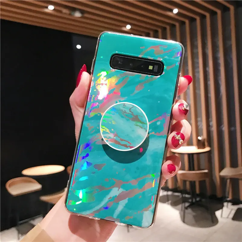 Лазерный мраморный чехол подставка с кольцом для телефона Samsung Galaxy S20 Ultra S9 S8 Plus S7