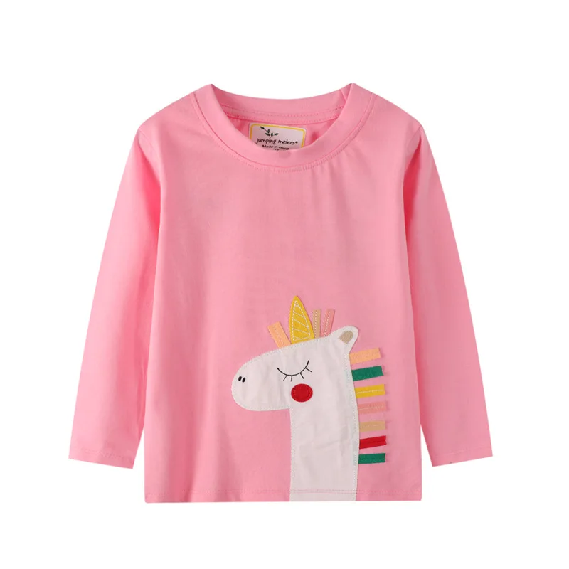 

New Arrival Long Sleeve Animals T shirts for Girls Autumn Spring Unicorn Applique Fashion Children Clothing